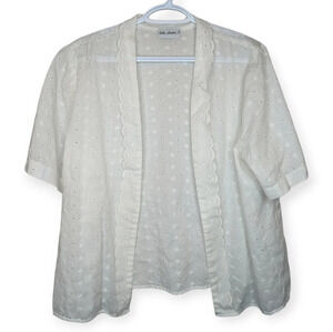 Vintage Vicki Wayne White Eyelet Open Front Short Sleeve  Blouse Women Medium